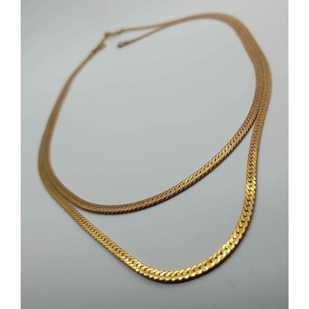 Vintage Gold-Plated Herringbone Chain Lot – 2 Necklaces - Picture 4 of 8